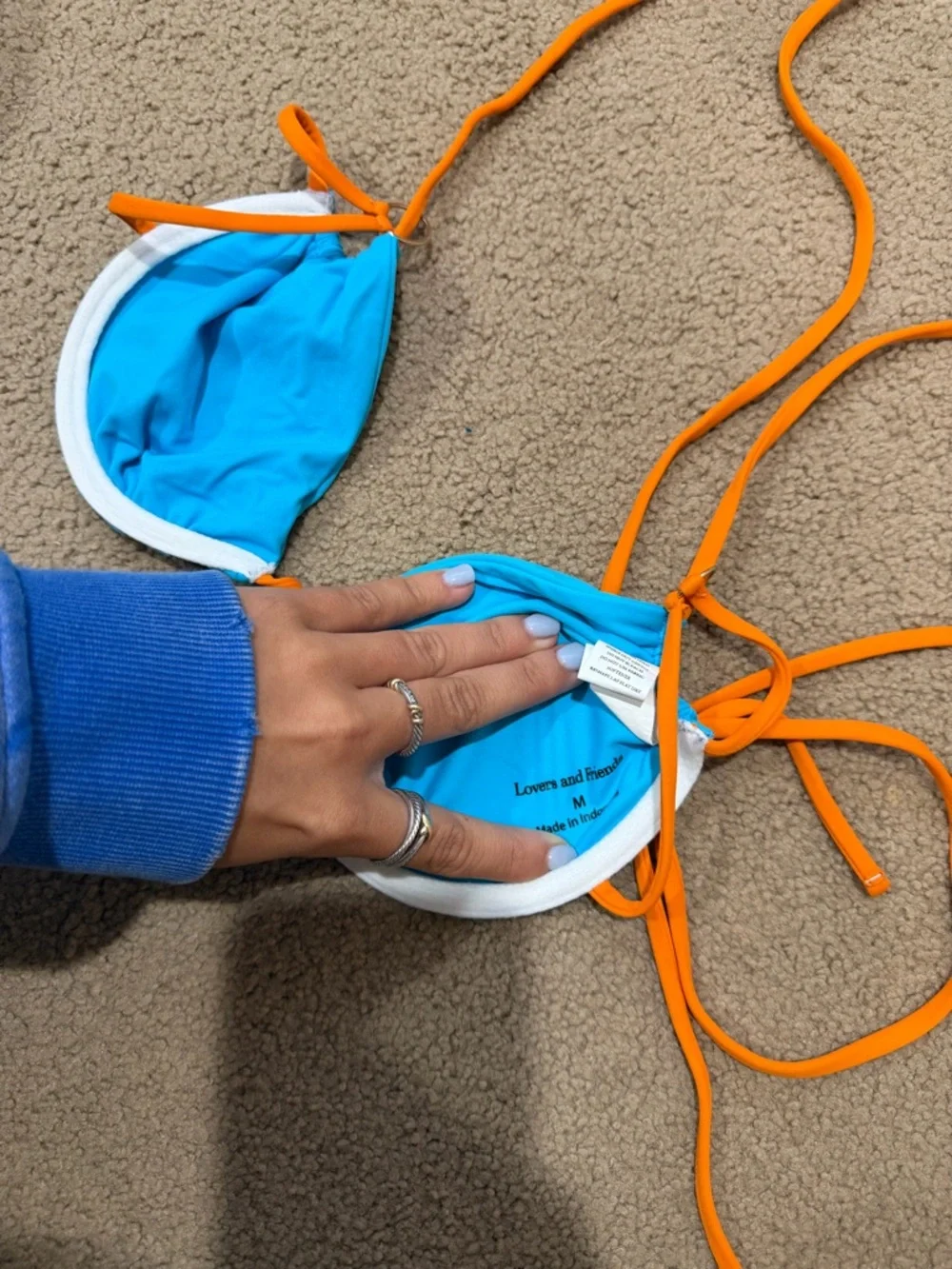 Lovers + Friends Turquoise Bikini Bottom with Orange Trim - Picture 6 of 6